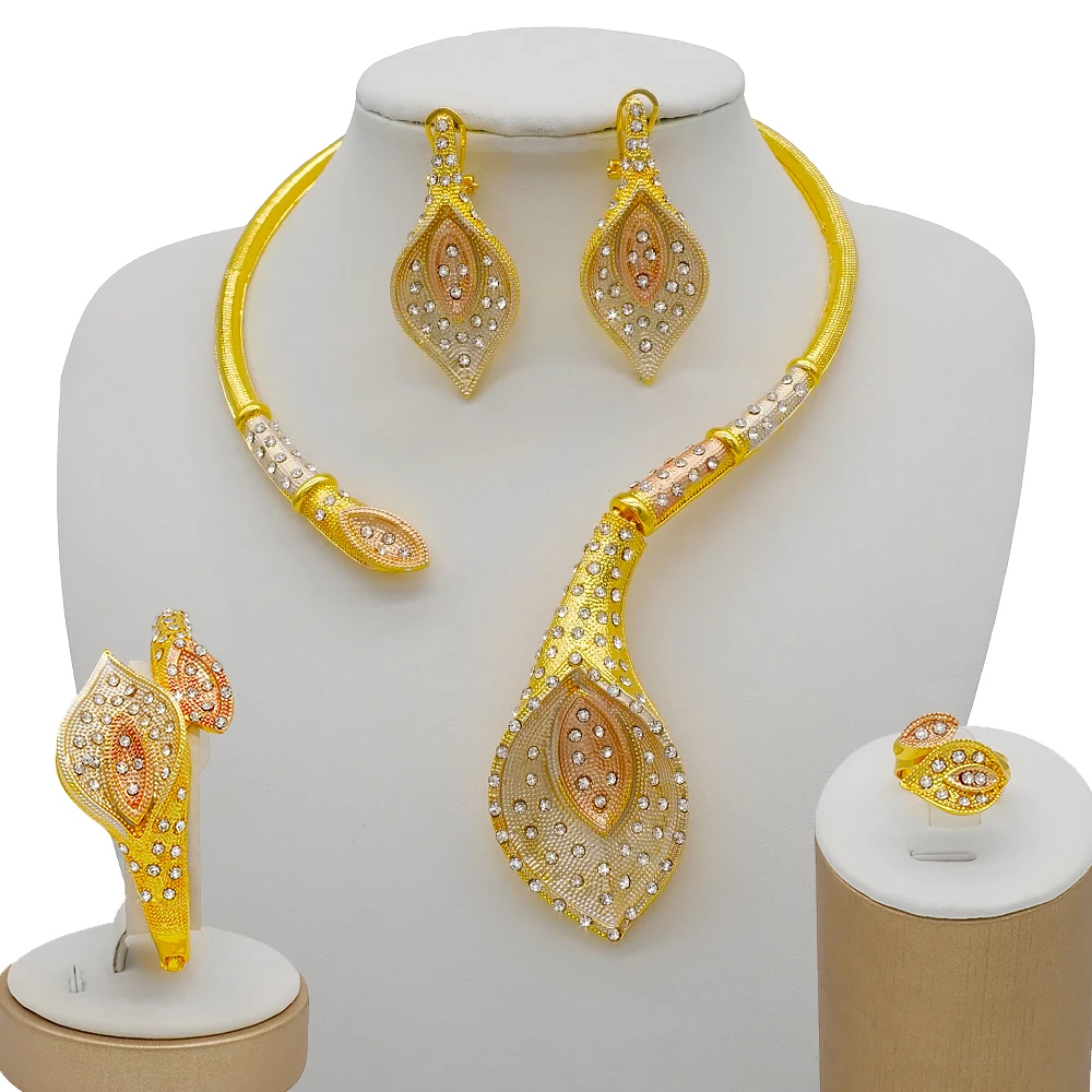 Dubai Jewelry Sets for WomenMiddle Eastern Arab African Wedding Jewellery Gold Color Ethiopian Pendant Necklaces Earrings