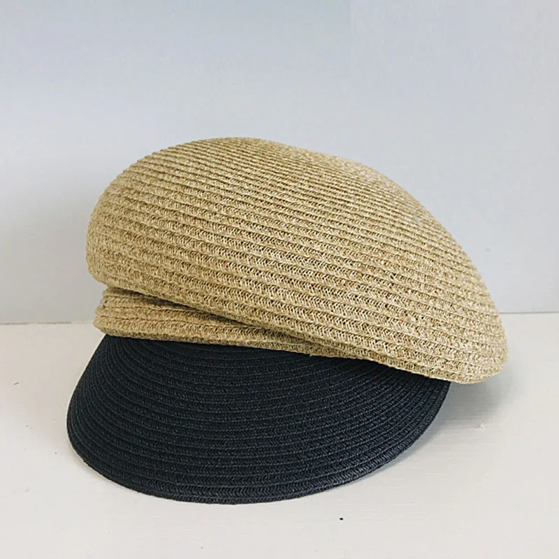 New Fashion Inclined Top Patchwork Straw Hat for Women Newsboy Cap Sun Hat Summer Travel Fiddler Bakerboy Gatsby Visor Beret hat