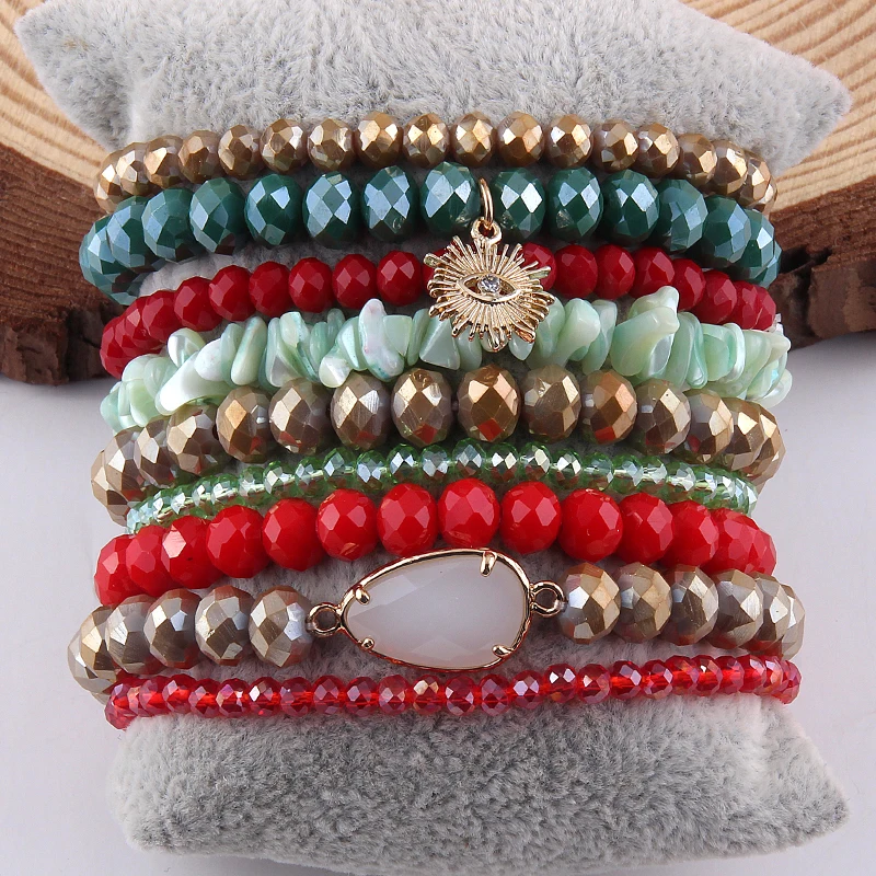 RH Fashion Designer Beaded Bracelet Set Glass Crystal 9pc Bracelets & Bangles Set For Fashion Jewelry
