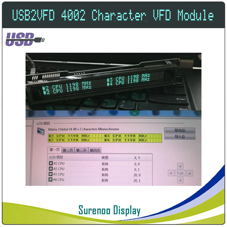 Lcd2usb 4002 40x2 402 usb vfd display módulo lcd painel de tela usb2lcd usb2vfd suporte aida64 para pc diy