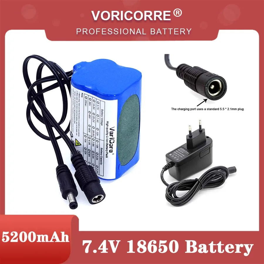 VariCore Protect 7.4 V 5200 mAh  8.4 V 18650 Li-lon Battery bike lights Head lamp special battery pack DC 5.5MM + 1A Charger