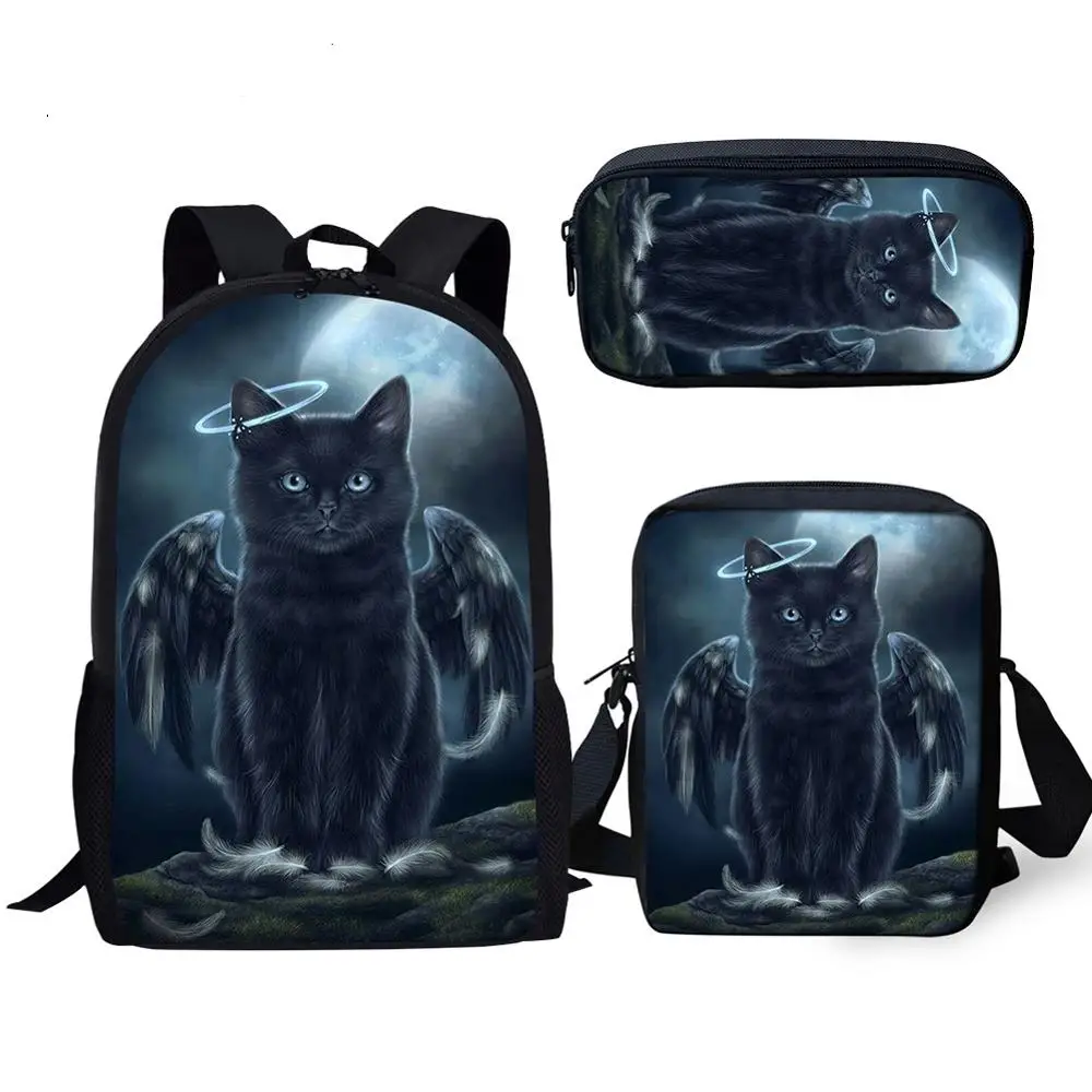 Cartoon 3pcs/set Gothic Cat School Bags for Girls&Boys Orthopedic Backpack Schoolbag In Primary Students Kids Mochilas