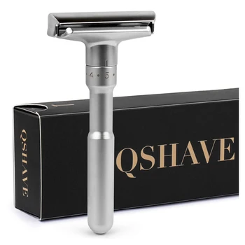 QSHAVE-조절 가능한 양날 안전 면도기, 클래식 남성 면도, 온화한 공격적 1-6 파일 제모 면도기, 5 날