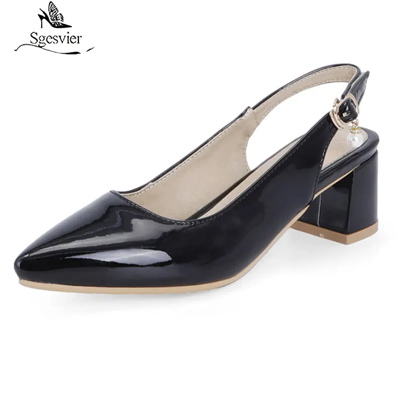 Sgesvier Wholesale Big Size 50 Slingback High Heels Ladies Pointed Toe Single Shoes Thick Heels Dress Party Shoes Women Pumps