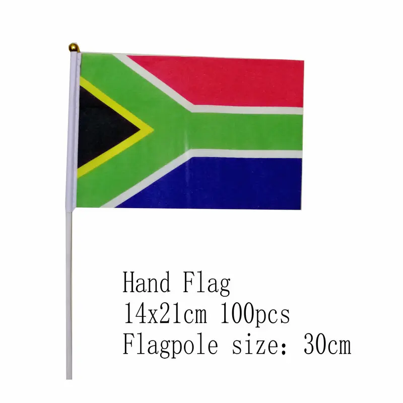 

zwjflagshow south Africa Hand Flag 14*21cm 100pcs polyester south Africa Small Hand waving Flag with plastic flagpole for decor