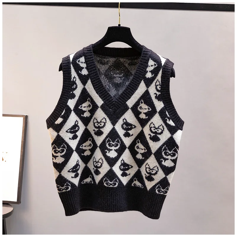 Women\'s spring and autumn 2023 fashion new knitted vest sleeveless v-neck sweater Korean style foreign style top