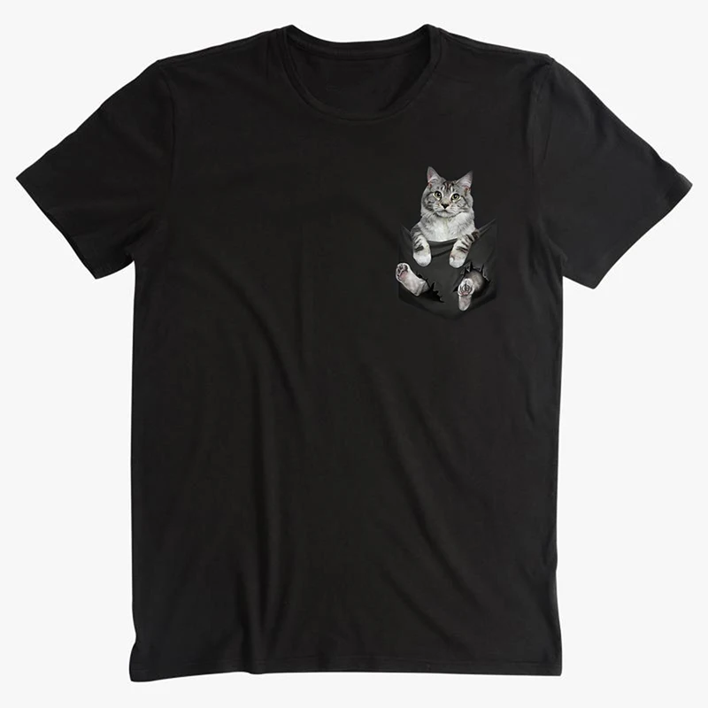 CLOOCL Maine Coon Cat T-Shirt Funny in Pocket T-shirt Men for Women Shirts Tops Cotton Black Tees Tops Dropshipping