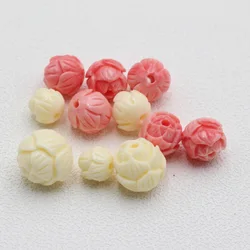 20pcs White Lotus Coral Beads 8mm 10mm 12mm Loose Spacer Pink Artificial Coral Shell Bead For Jewelry Making DIY Bracelet