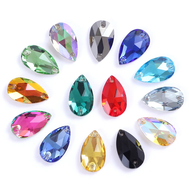 11x18mm Teardrop Glass Sew On Rhinestones Glitter Crystal Flatback Stones For Clothes Shoes Diy AAAAA Quality Rhinestones