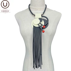 UKEBAY New Designer Handmade Luxury Necklace Women Vintage Jewelry Rubber Chain Wood jewellery Woman Statement Pendant Necklaces