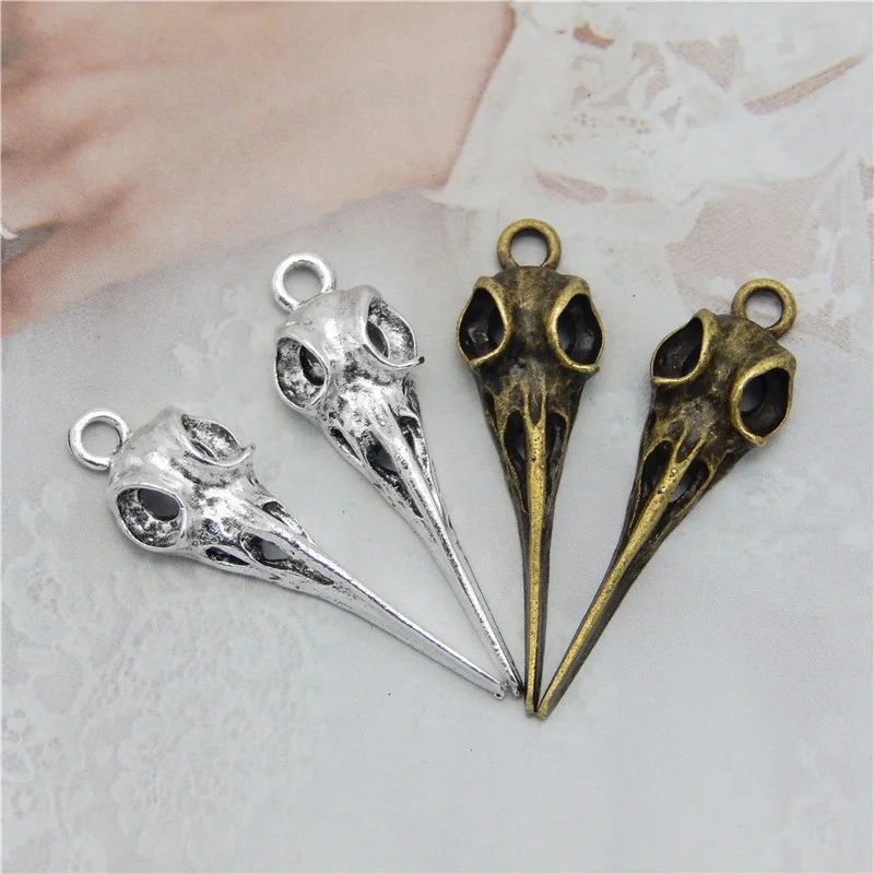 Julie Wang 10PCS Bird Beak Charms Mixed Antique Colors Zinc Alloy Raven Skull Head Punk Pendant Jewelry Making Accessory