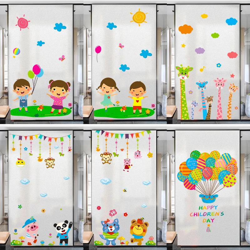 

kids room kindergarten glass doors windows frosted glass stickers cartoon anti-peeping static stickers opaque removable film