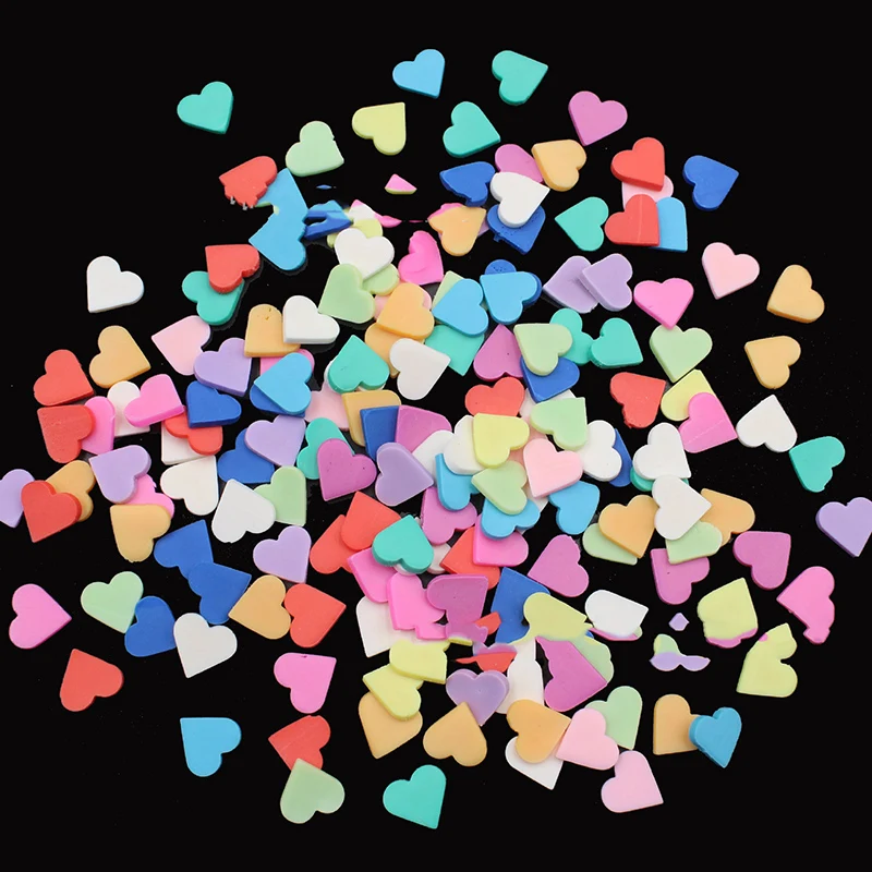 100g/lot 8mm Heart Shape Slice Polymer Clay Sprinkles for Crafts Making DIY Slime Filling Material Nail Art Decoration