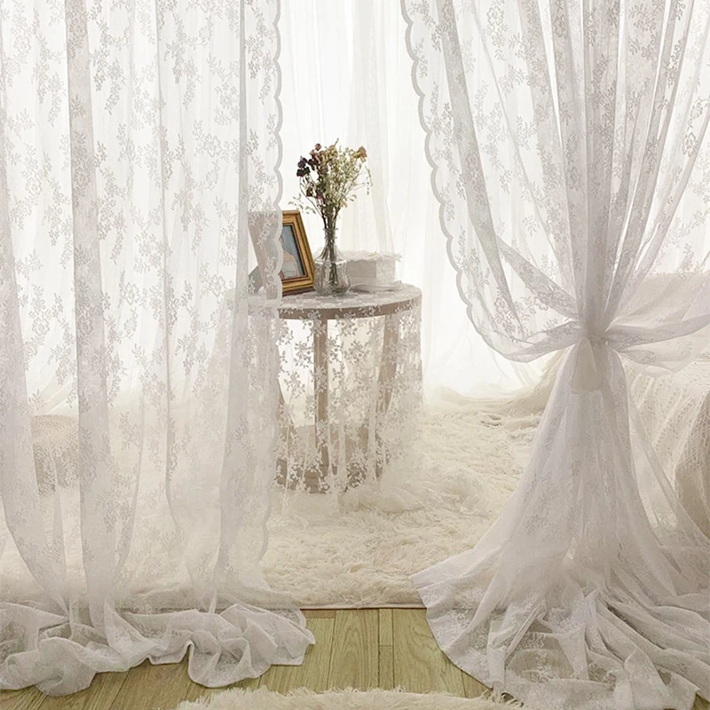 Decorative Lace Curtains White Sheer Curtain Blackout Curtains Home Aesthetic Decoration White Black Sheer Drapes Room Decor