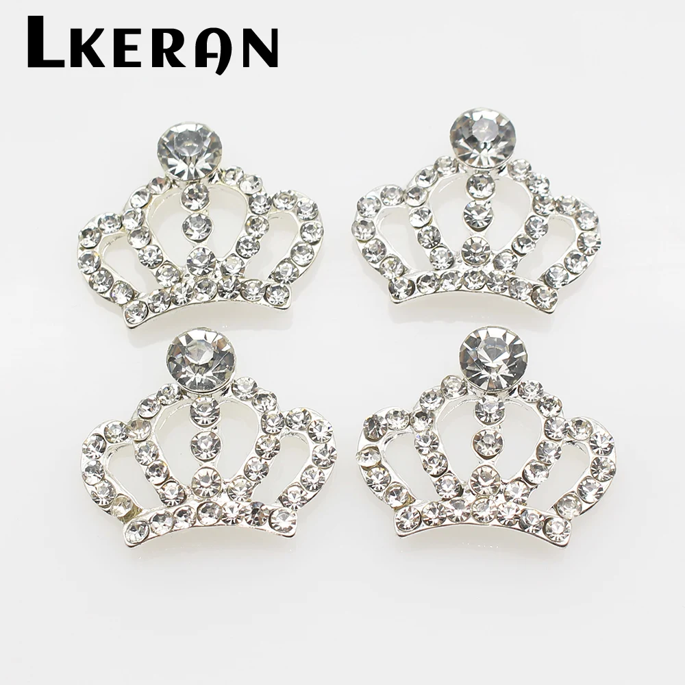 NEW 10Pcs 26*30mm Silver Crown Alloy Rhinestone Buttons Clothing DIY Embellishment Crystal Button Wedding Decoration Accessories