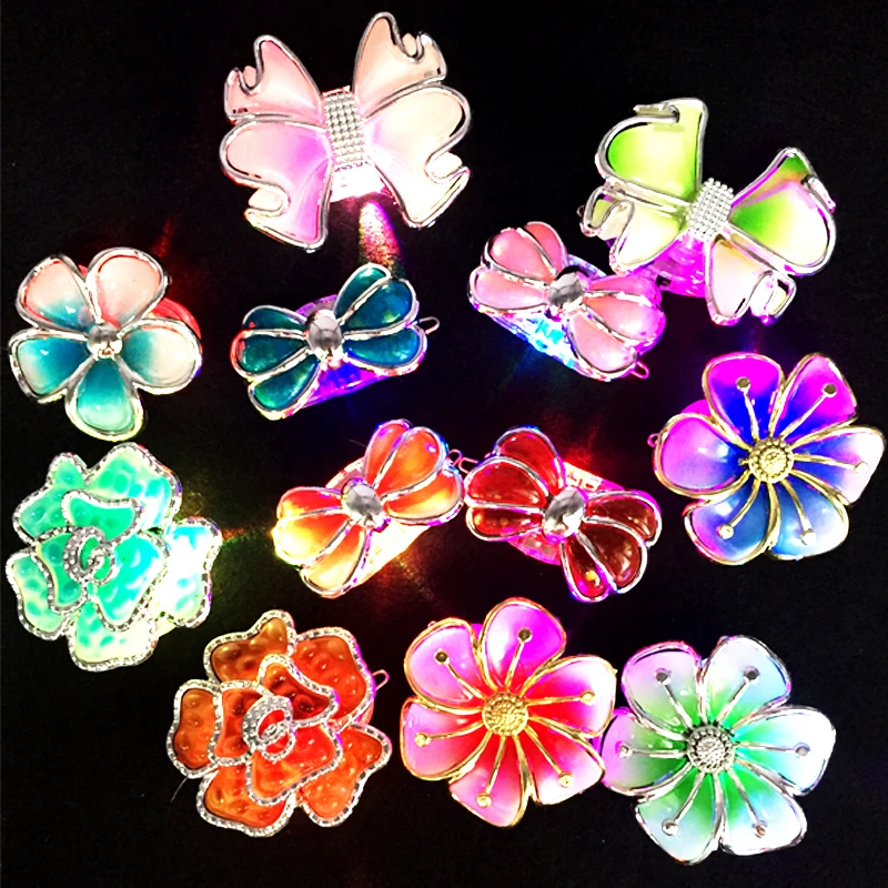 25pcs/lot Luminous Flower Hair Clip Light Up Toy LED Flower Hair Butterfly Hairclip Headwear Bar Party Decoration Supplies