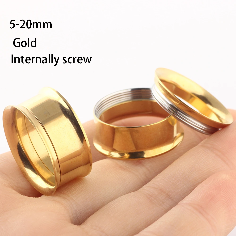 

TIANCIFBYJS Stainless Gold Ear Plugs Tunnels 00g Internally Thread Screw Expanders Body Piercing Lobe Stretching 4G to 3/4 "