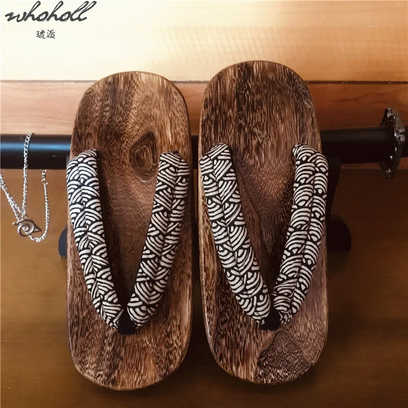 WHOHOLL Geta Sommer Mann frauen Pantoffel Große Japanische Holz Geta Flip-flops Indoor Flachen, Nicht-slip Clogs hausschuhe Plus Größe 47 48