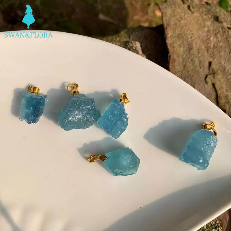 Natural Stone Pendants aquamarine High Quality for Trendy Jewelry Making Diy Women Necklace Earring Gifts