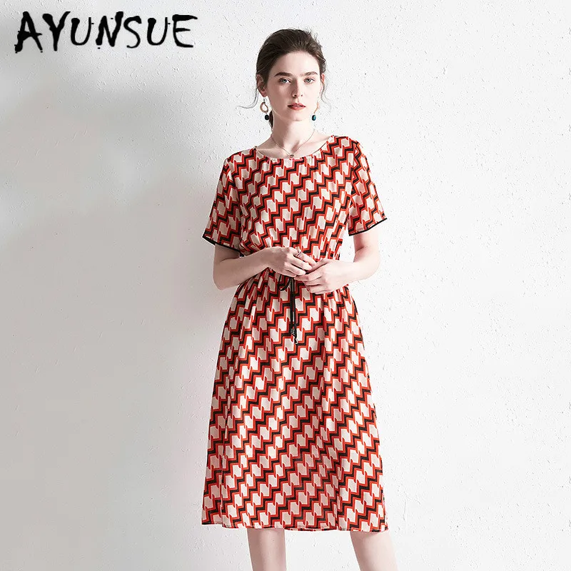 

Summer Dress Women 100% Real Silk Women Party Dress Elegant Midi Dresses Women Clothes Ladies Dresses Robe Fsz-19030 YY2860