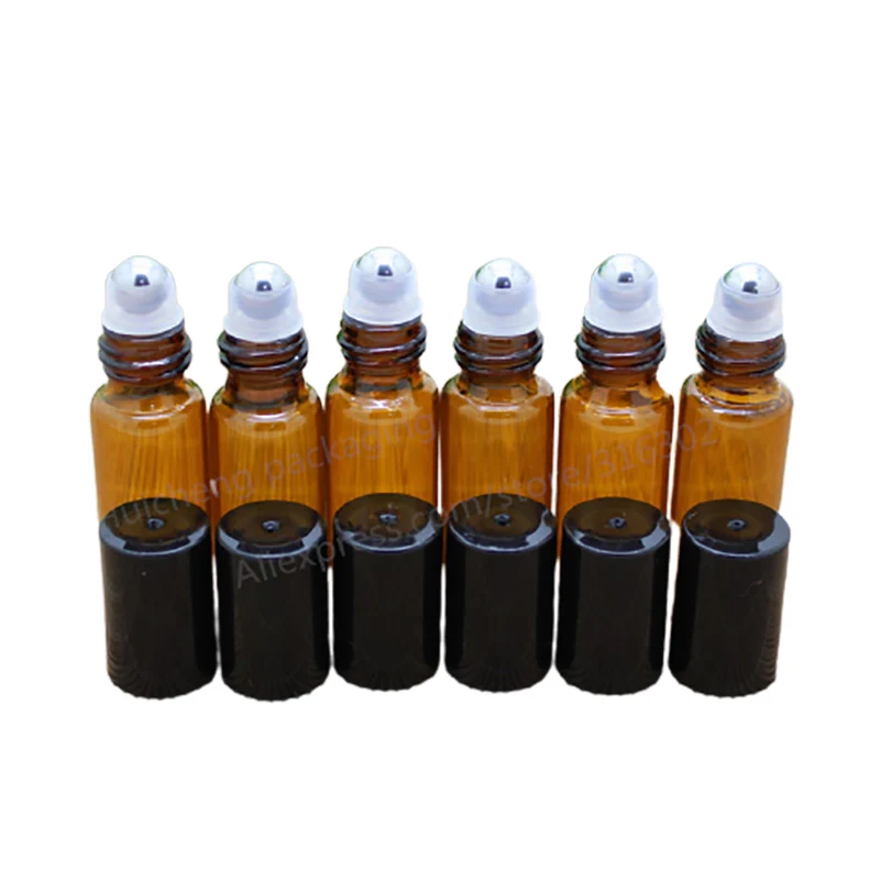 

5ml Small amber roll on bottles for essential oils roll-on refillable perfume bottle deodorant containers with black lid 300pcs