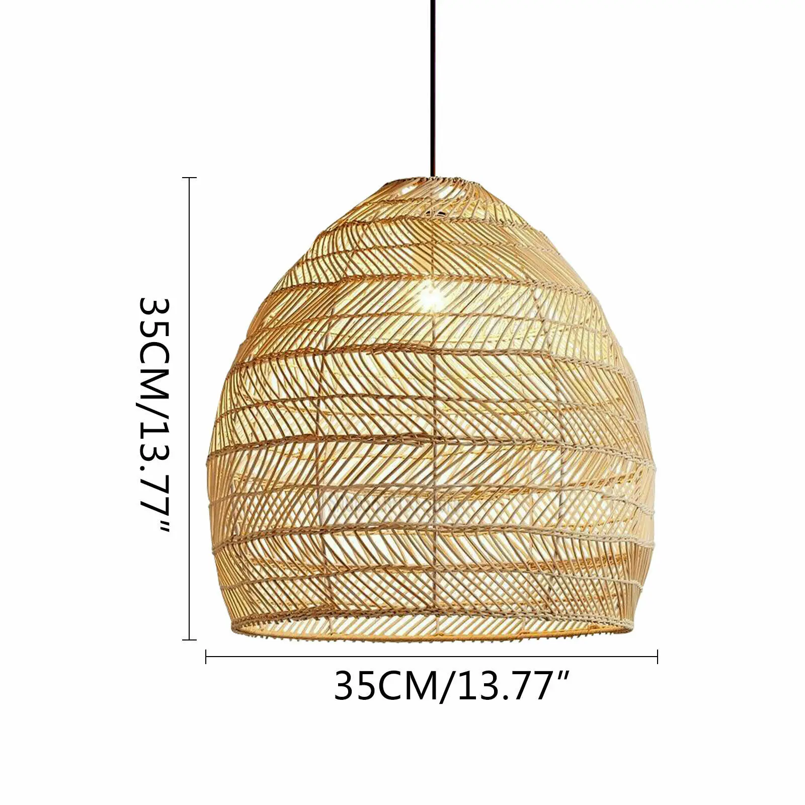 OUKANING Vintage 35cm Rattan Lamp Pendant Light Vintage Woven Rattan Dome LED Pendant Minimalist Hanging Lamp Shades E27