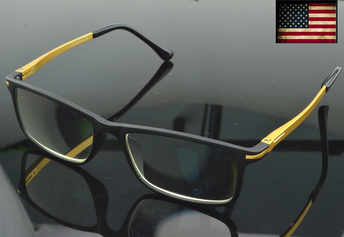 Black Rectangular Blu Light Blocking Reading Glasses Super High Quality with PU Case America Brand for Gentlemen +0.75~+4.0