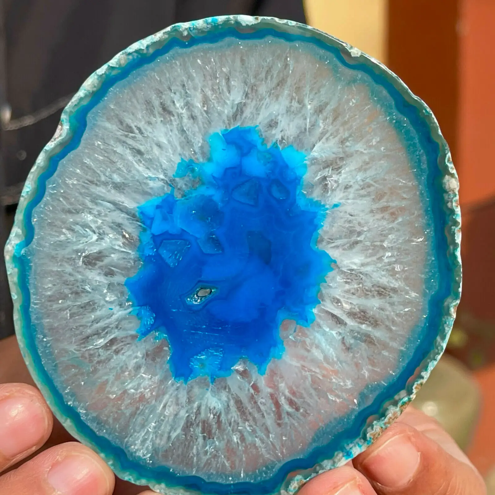 

150mm Large BLUE Agate Slice Geode Polished Crystal Quartz