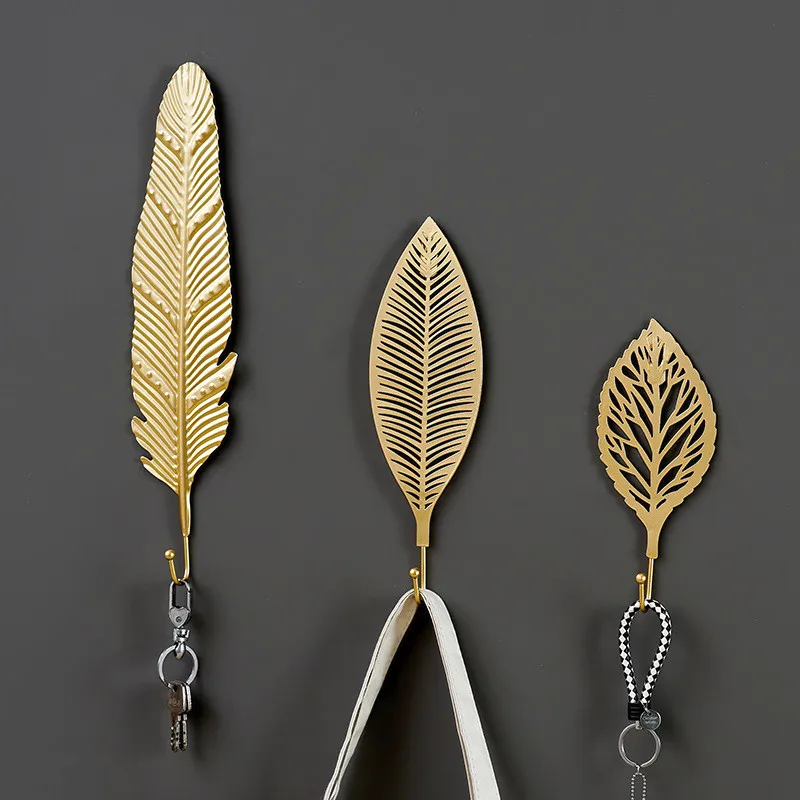 Luxury Golden Wall Hooks Leaves Hanging Door Wall Hanger Hook For Towel Hat Coat Rack Key Clothes Hanger Door Wall Decoration