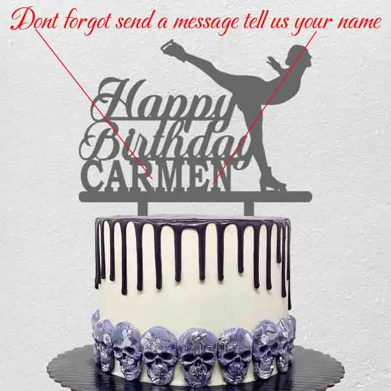 Personalized Ice Skating Cake Topper Custom Name Happy Birthday Girl Figure Skating For Figure Skater Birthday Party Decoration