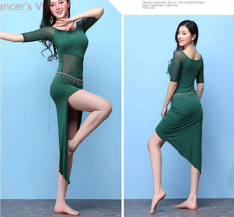 Short Sleeves Dress for Women Belly Indian Dance Cut out Suit Girls Lady Belly Sexy Perspective Dancewear Competition Practice