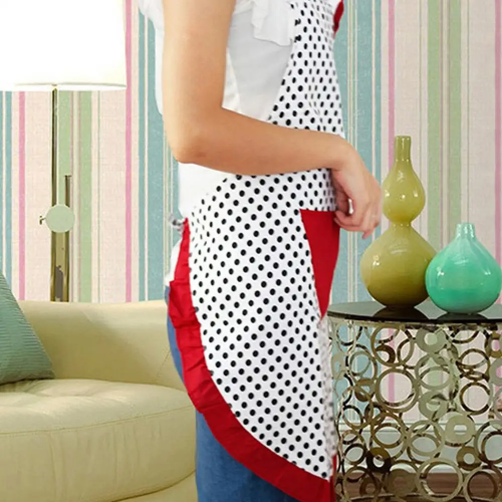 Women Apron With Pocket Cute BowKnot Dot Aprons Canvas Fashionable Practical Kitchen Restaurant Cafe Bib Cooking