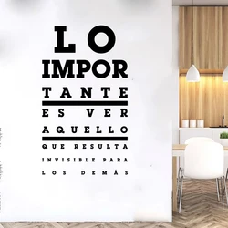 Spanish Eye Chart Words Wall Decal Optical Shop Eyechart Important Thing Is To See Inspirational Quote Wall Sticker