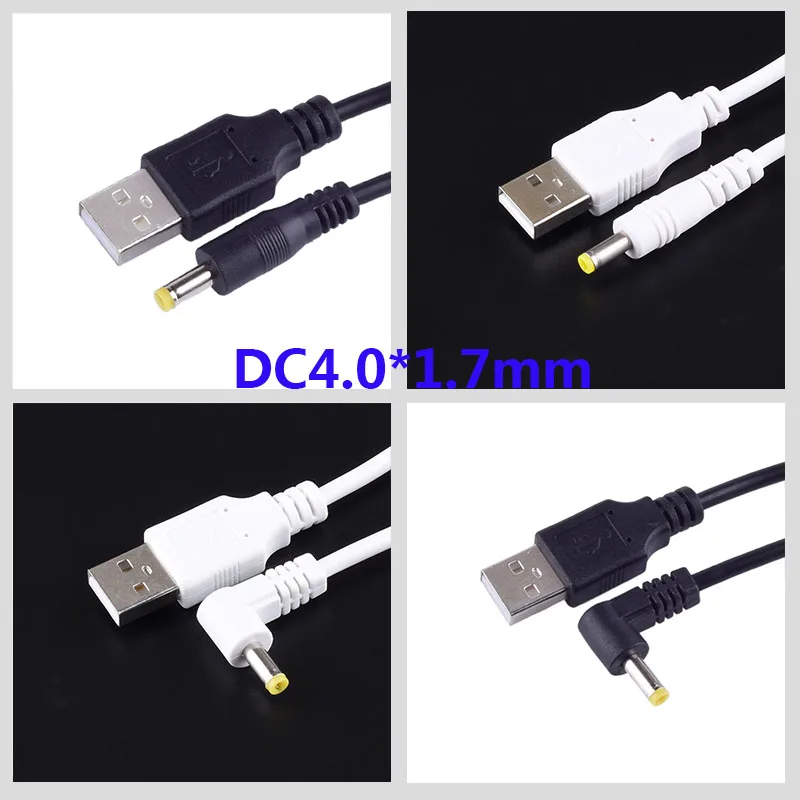 DC Power Plug USB Convert To 4.0*1.7mm/DC 4.0x1.7 White Black L Shape Right Angle Jack With Cord Connector Cable