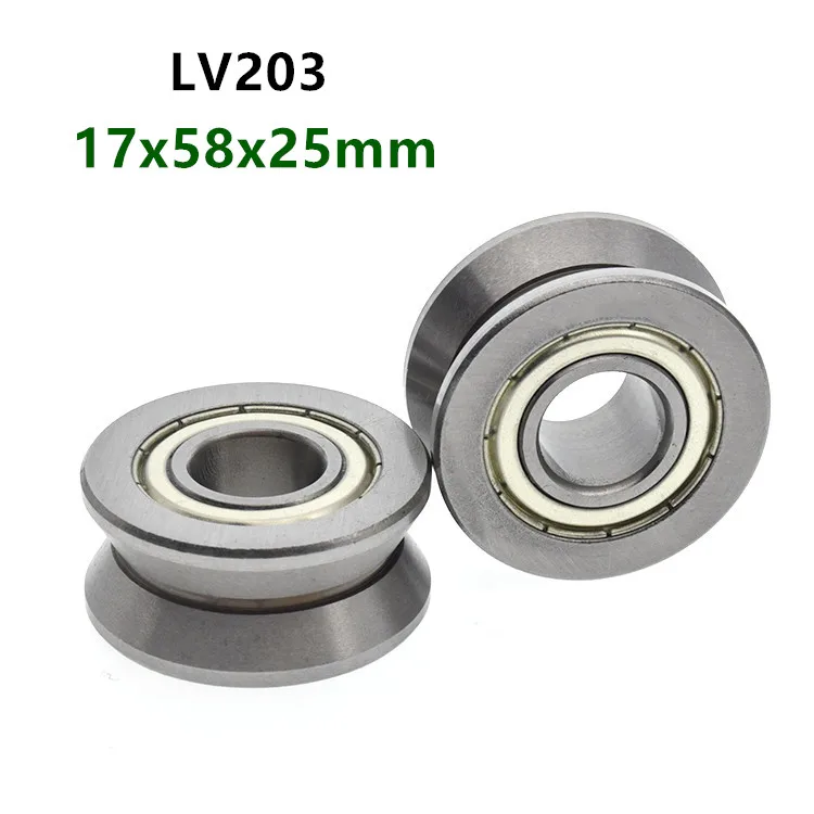 10pcs  LV203 ZZ 17x58x25mm V groove pulley roller ball bearing Traces walking guide rail bearings 17mm * 58mm * 25mm