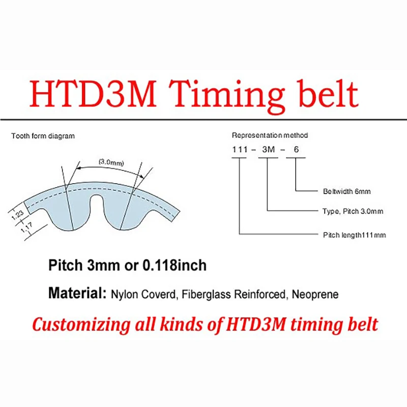 

High Torque HTD 3M Timing belt pitch 3mm or 0.118" Neoprene Rubber Customizing all kinds of HTD3M STD S3M Timing belts pulley