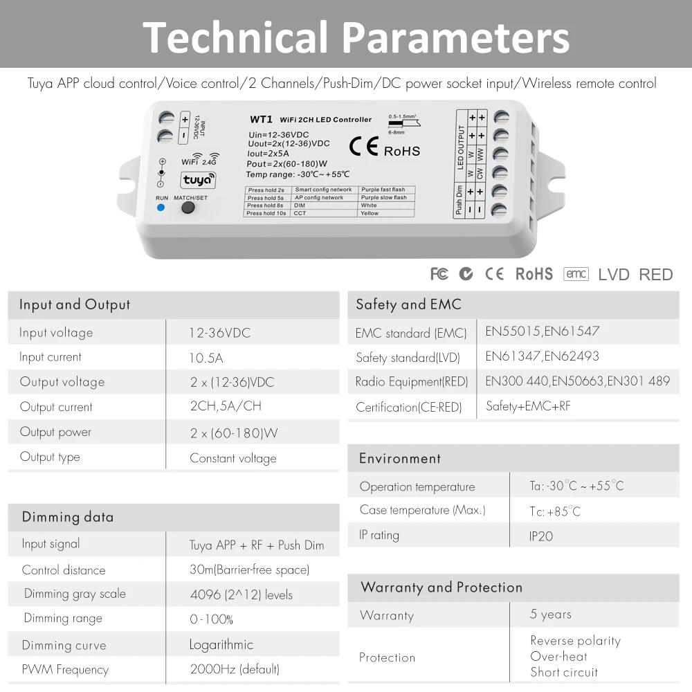 Tuya Dimmer LED 12V 24V Vita Intelligente 2.4G RF Remoto Magic Home Wifi WW CW CCT Strip Controller Funziona con Yandex Alice Alexa Dimer