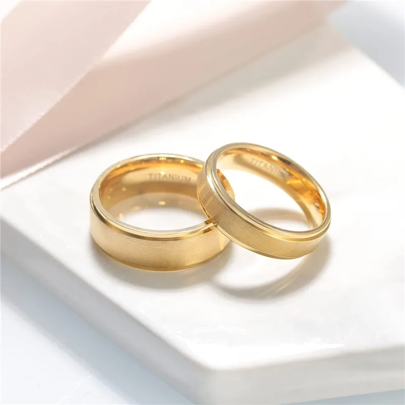 Somen 6mm 8mm Gold Color Pure Titanium Rings For Women Men Brushed Wedding Band Matte Comfort Fit Ring For Couple Size 6-13