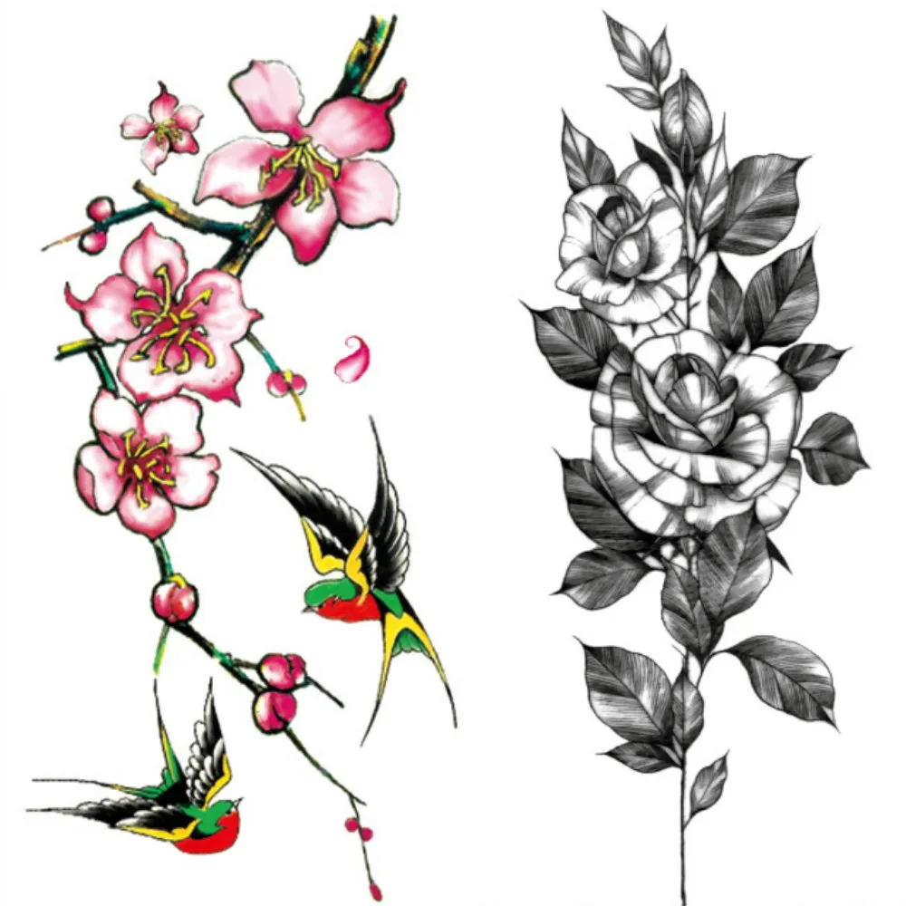 Varity Flowers Body Tattoo 21CM Disposable Waterproof Temporary Tattoo  TATTSticker QC 300pcs