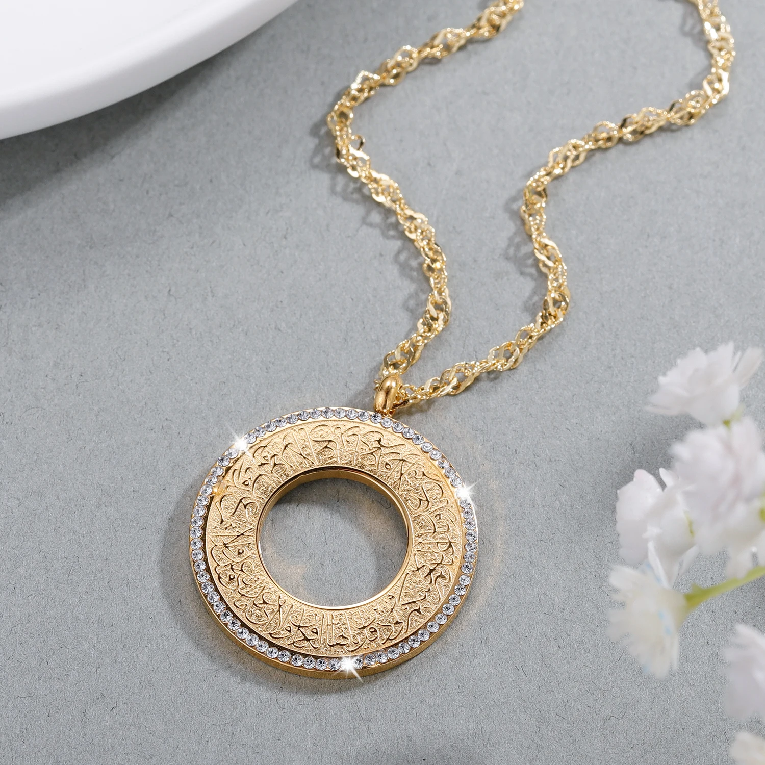 Surah Kafirun Diamond Necklaces Custom Stainless Steel Necklaces Gold Pendants Islam Muslim Arabic God Messager Jewelry Gifts view 4