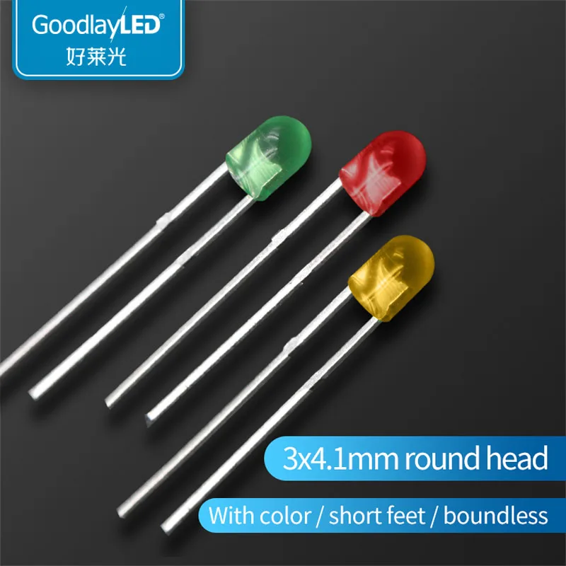 1000PCS 3x4.1mm Round Edge Short Leg DIP LED Color Highlight Red Blue Green And Yellow Light-Emitting Diode