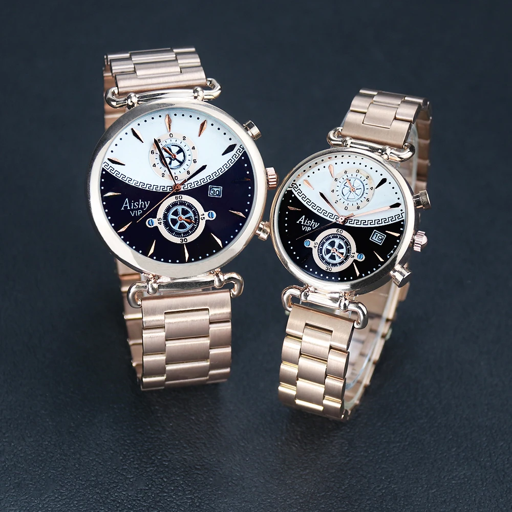 

Free shipping Steel Couple Watches Solid steel Strap Lover's fashion Watches Gold Watch Gifts for Men Women Pair watch Reloj