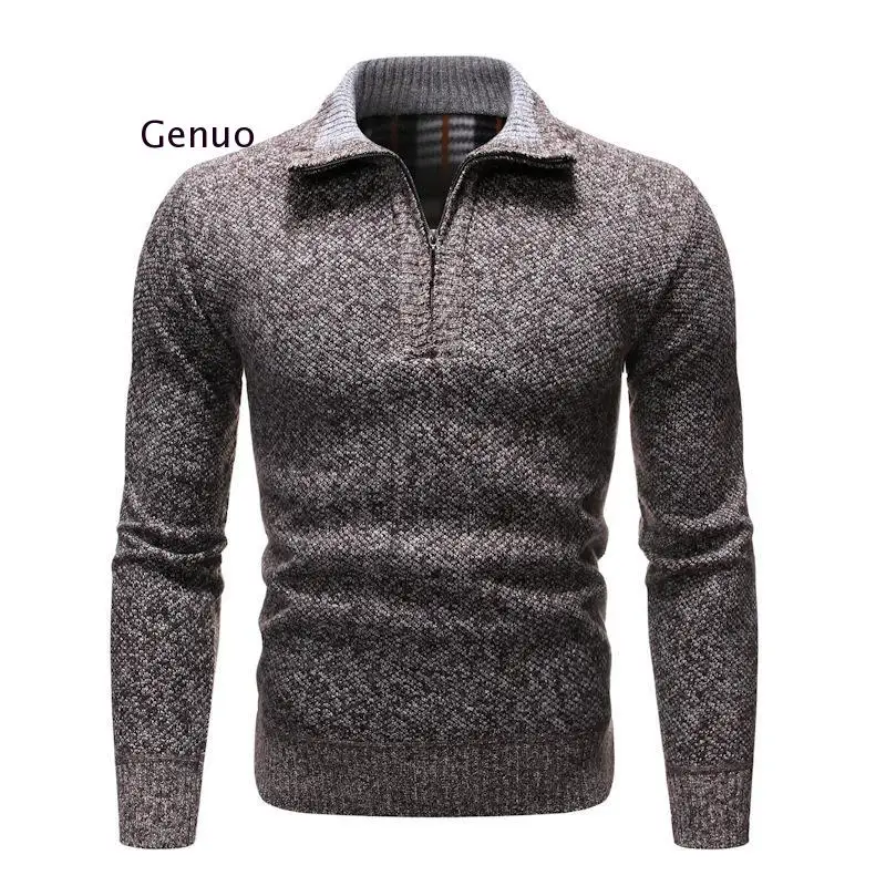 

New Autumn Winter Mens Sweater Solid Slim Fit Pullovers Men Sweaters Casual Thick Fleece Turtleneck Sweater Men