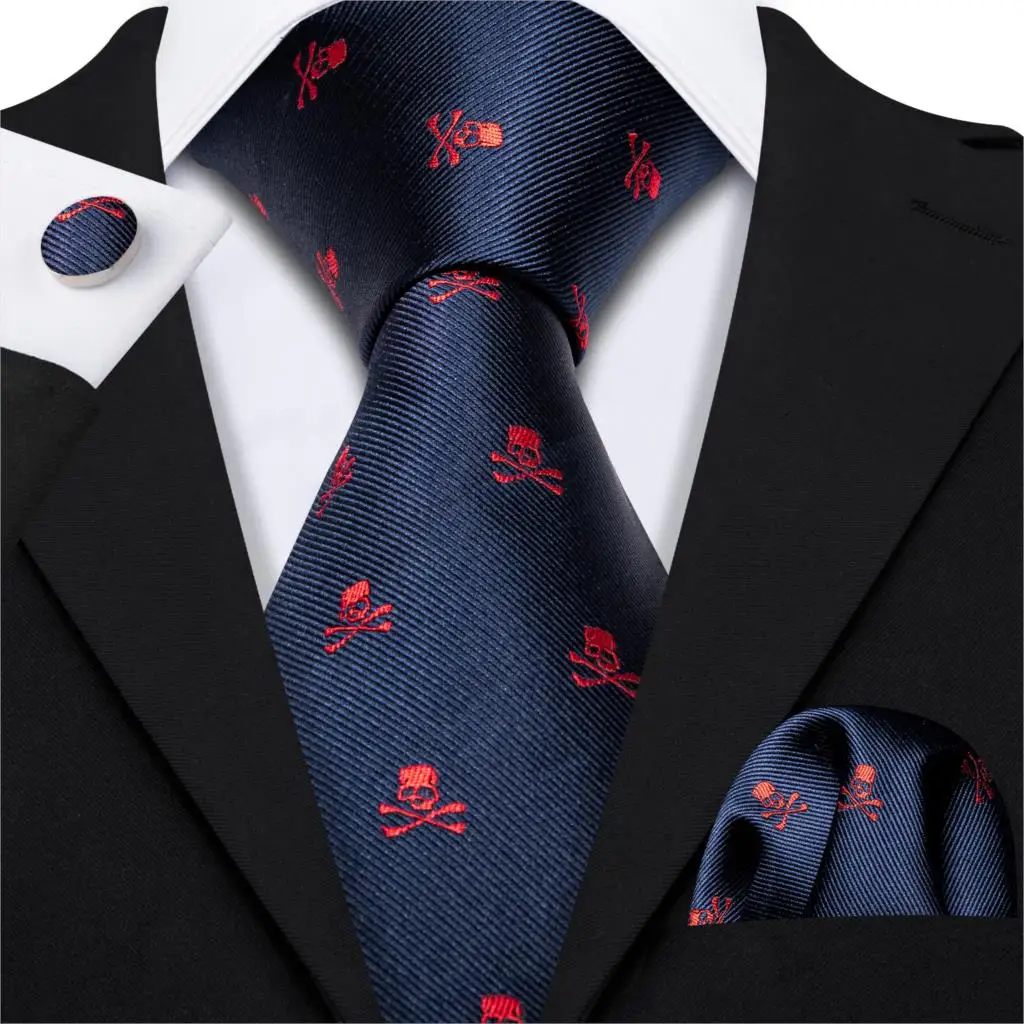 Fashion Designer Red Skull Men Tie Set 8.5cm Silk Handkerchief Ties For Men Gift Wedding Business Barry.Wang Gravata Necktie