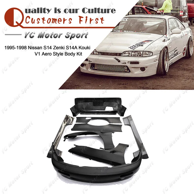 FRP Fiber Glass Bodykit Fit For 1995-1998 S14 Zenki S14A Kouki Body Kit  RB V1 Style Bumper Fender Side Skirt Spoiler Wing