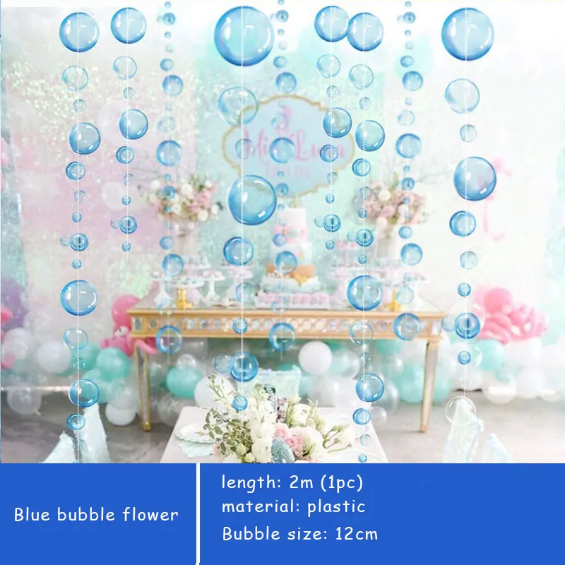 2m Ocean Theme Bubble Garlands Mermaid Birthday Banner Under The Sea Happy Birthday Party Decor Kids Girls Babyshower Supplies