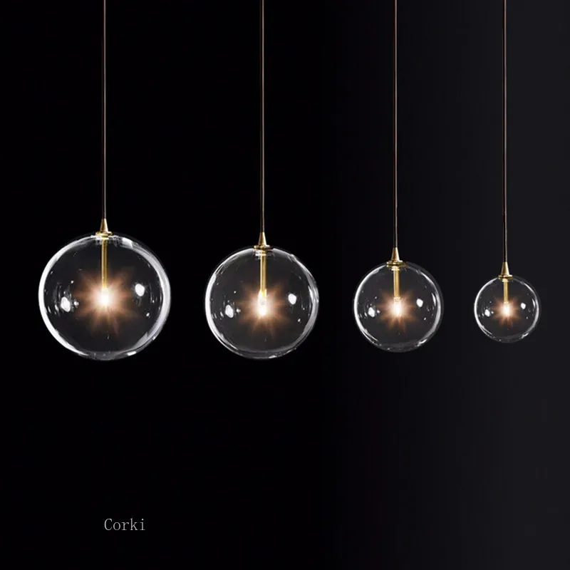 Modern Bubble Clear Glass Ball Pendant Lights Vintage Loft Kitchen Hanging Lamp Living Room Bedside Simple Retro Suspension Lamp