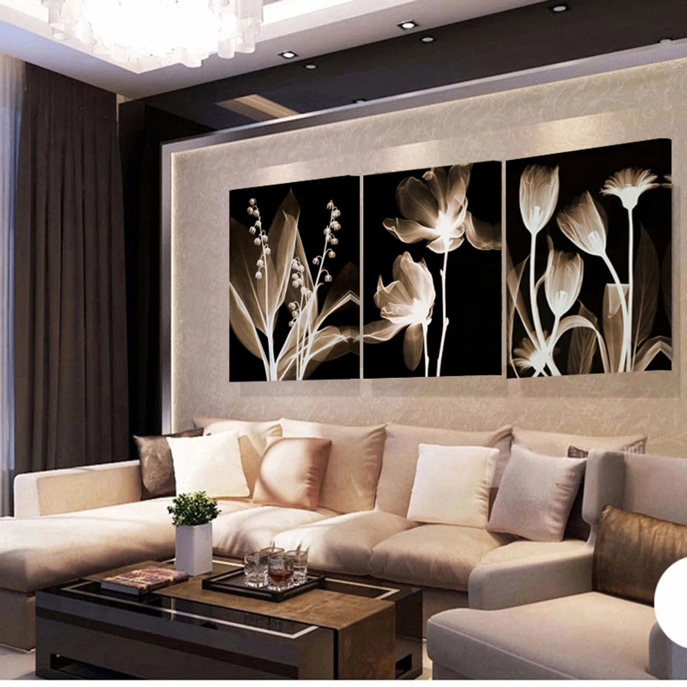 

3 Pieces Abstract White Flowers Posters Pictures Canvas Wall Art Decorative Prints Home Decor Paintings Living Room Decoration