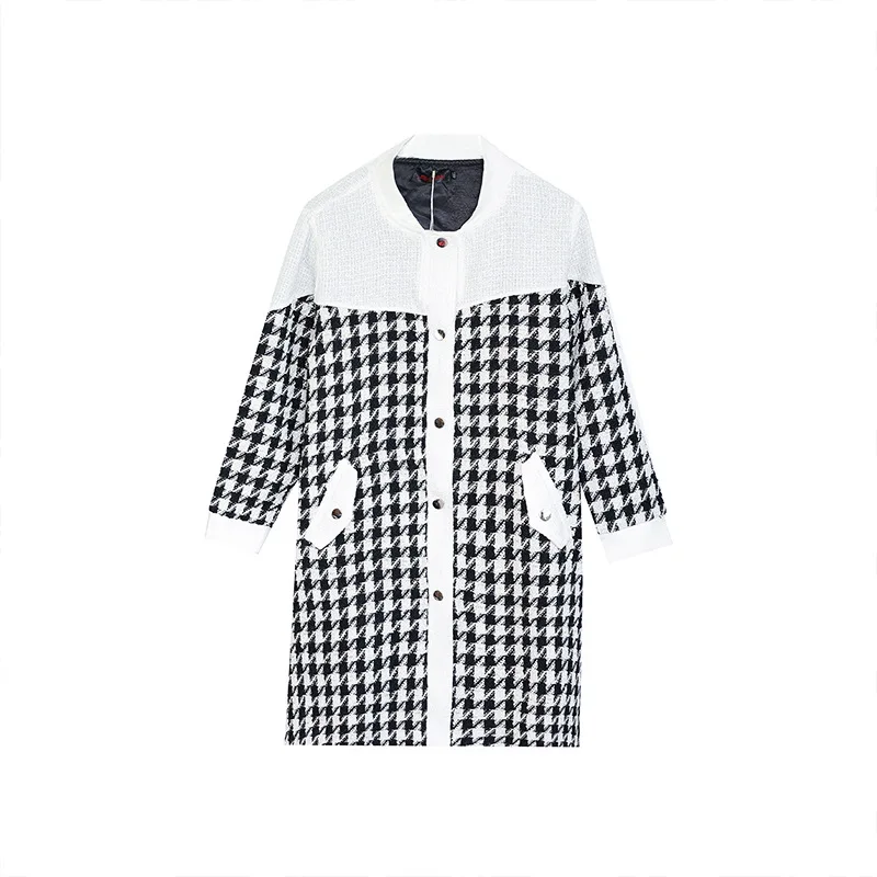 2220 harajuku estilo primavera outono feminino meados de comprimento trench coat coreano moda retalhos houndstooth feminino versátil outerwear novo