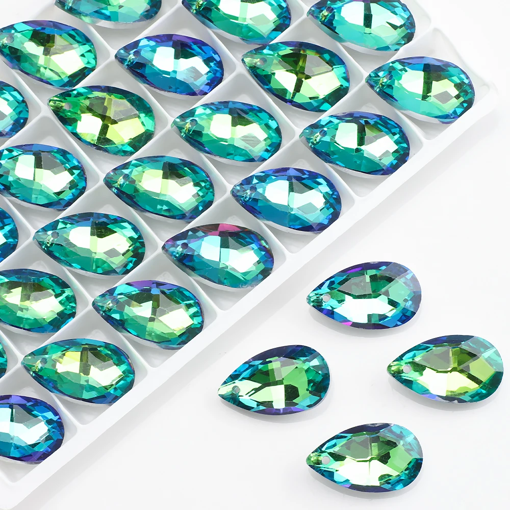 20Pcs Crystal Teardrop Pendant Blue 13X22MM Faceted Glass Drop Beads for Jewelry DIY Making Charms Necklace Earrings Accessories